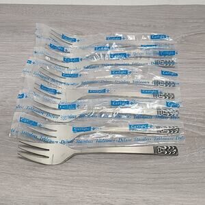 JH Carlyle Cameo 3 Tine Fork Set Of 8 Fish Cocktail Fruit NEW